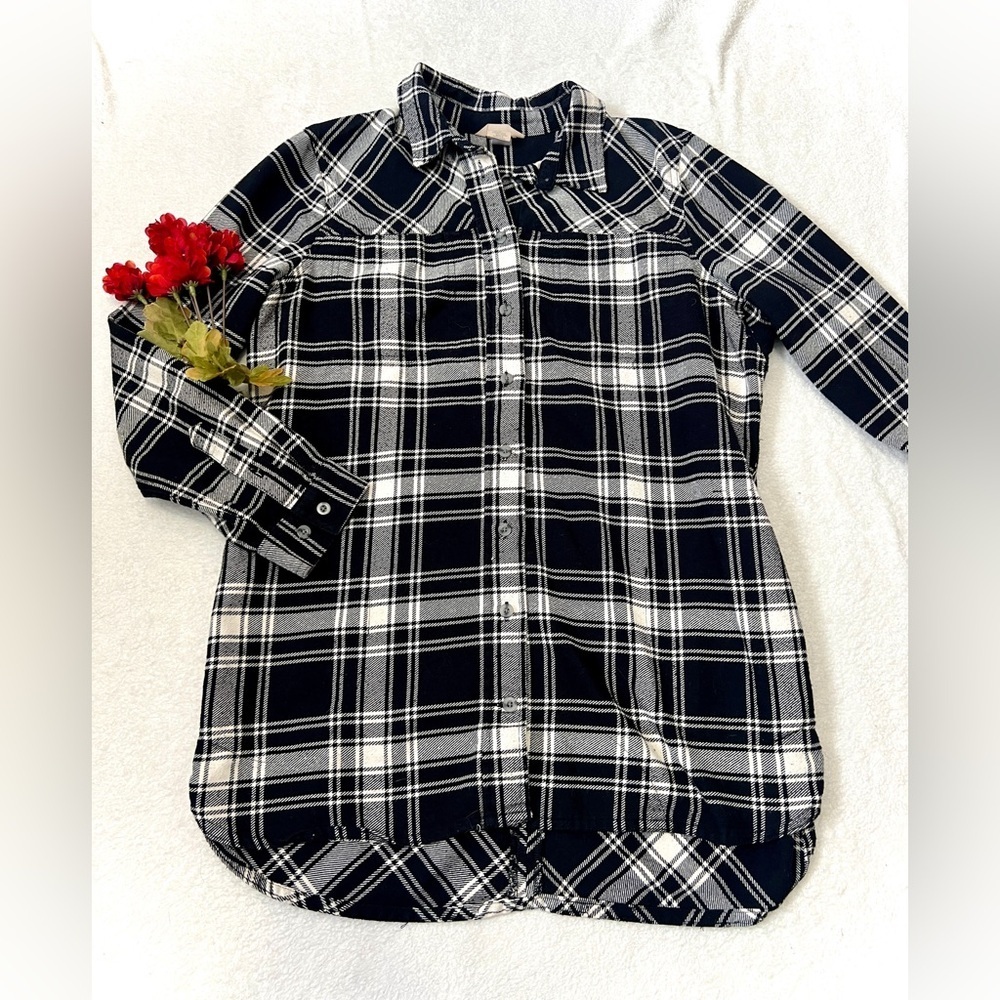 Duluth Trading Heavyweight Plaid Flannel Button Down Top - Large